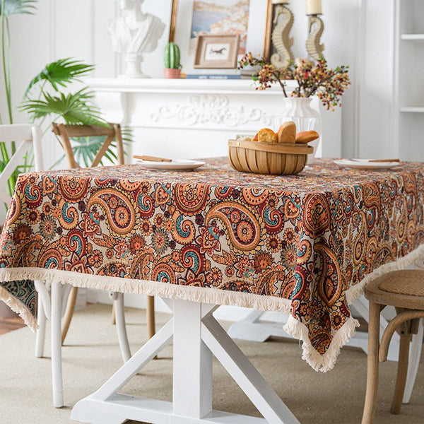 Oriental Rectangular Table Covers for Coffee Table, Large Modern Linen Tablecloths, Bohemian Rectangular Tablecloth for Oval Table-artworkcanvas