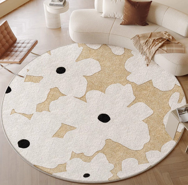 Circular Rugs for Dining Table, Abstract Contemporary Rugs for Bedroom, Modern Round Rugs under Coffee Table, Modern Cream Color Rugs for Living Room-artworkcanvas