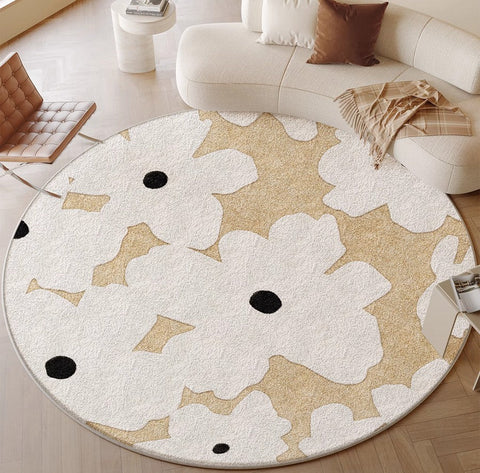 Circular Rugs for Dining Table, Abstract Contemporary Rugs for Bedroom, Modern Round Rugs under Coffee Table, Modern Cream Color Rugs for Living Room-artworkcanvas