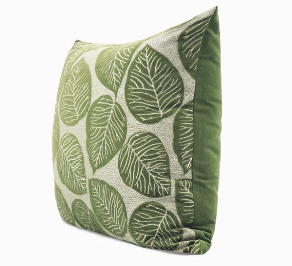 Contemporary Modern Sofa Pillows, Green Leaves Square Modern Throw Pillows for Couch, Simple Decorative Throw Pillows, Large Throw Pillow for Interior Design-artworkcanvas