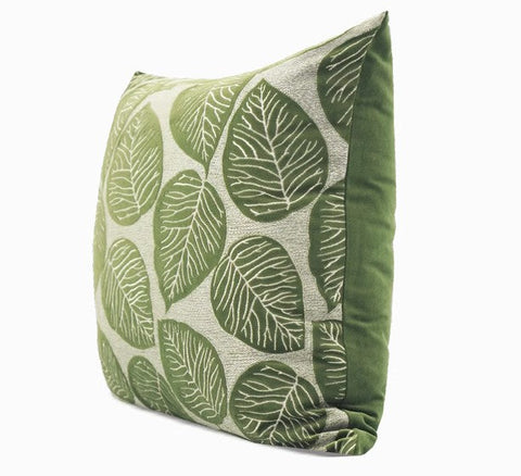 Contemporary Modern Sofa Pillows, Green Leaves Square Modern Throw Pillows for Couch, Simple Decorative Throw Pillows, Large Throw Pillow for Interior Design-artworkcanvas