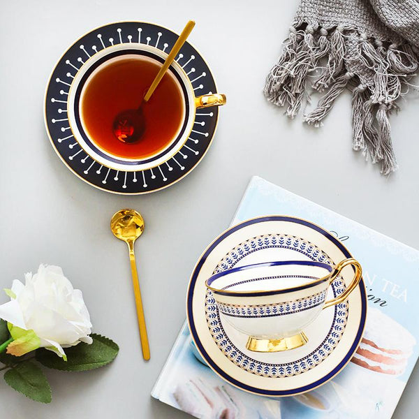 Porcelain Coffee Cups, Latte Coffee Cups, British Tea Cups, Tea Cup and Saucer, Coffee Cups with Gold Trim and Gift Box-artworkcanvas