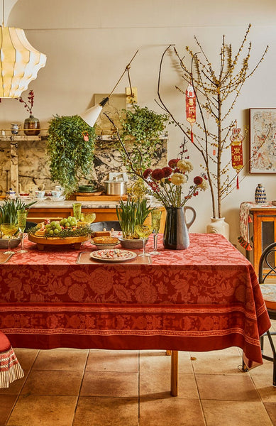 Christmas Table Cloth, Wedding Tablecloth, Red Flower Pattern Tablecloth for Home Decoration, Rectangle Tablecloth for Dining Room Table, Square Tablecloth-artworkcanvas