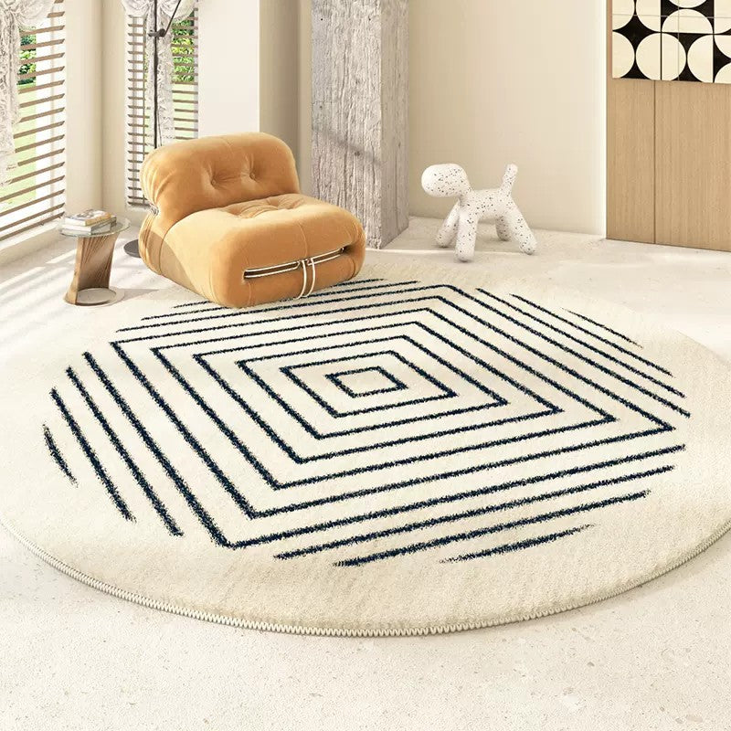 Abstract Contemporary Round Rugs for Bedroom, Geometric Modern Rug Ideas for Living Room, Thick Round Rugs for Dining Room-artworkcanvas