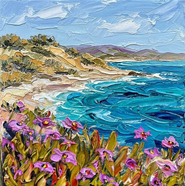 Hand Painted Canvas Art, Sandy Shore Under Blue Sky, Heavy Texture Paintings, Original Seascape Paintings, Miniature Canvas Art, Original Oil Painting for Sale