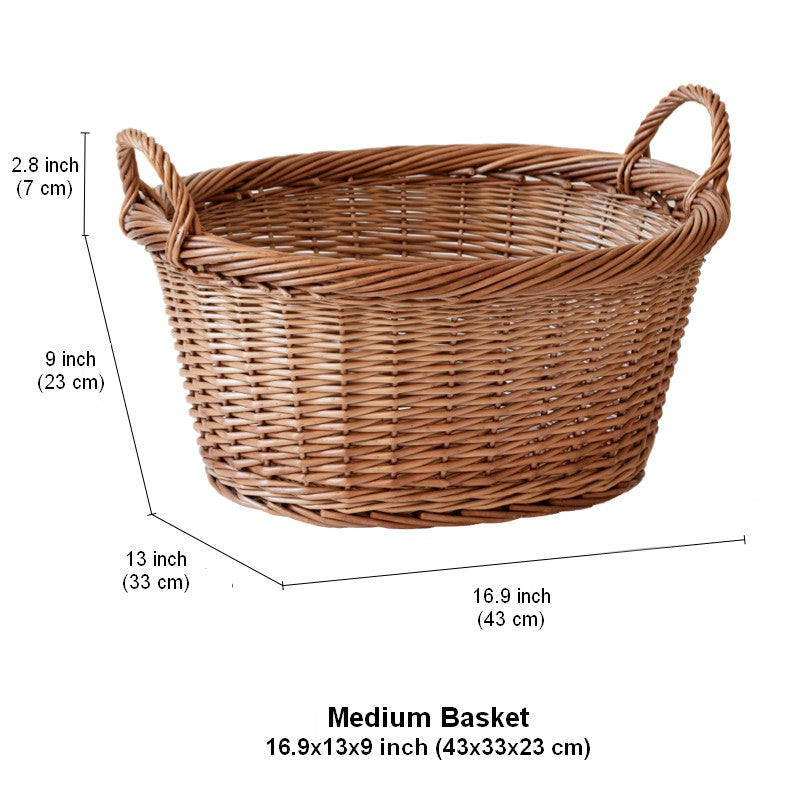 Willow Weaving Baskets for Vegetable, Natural Fruit Basket, Kitchen Storage Baskets, Large Picnic Food Basket with Handle, Natural Hand-woven Wicker Storage Basket-artworkcanvas