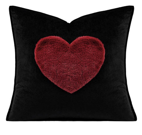 Red Heart Shape Modern Pillows for Couch, Decorative Pillow Covers, Abstract Decorative Throw Pillows for Living Room, Large Modern Sofa Pillow Cases-artworkcanvas
