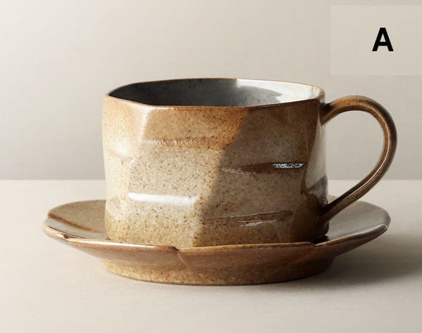 Unique Tea Cup and Saucer, 8 oz Modern Handmade Pottery Coffee Cup, Creative Ceramic Coffee Cup with Saucer, Tea Cup Set for Traditional Afternoon Tea-artworkcanvas