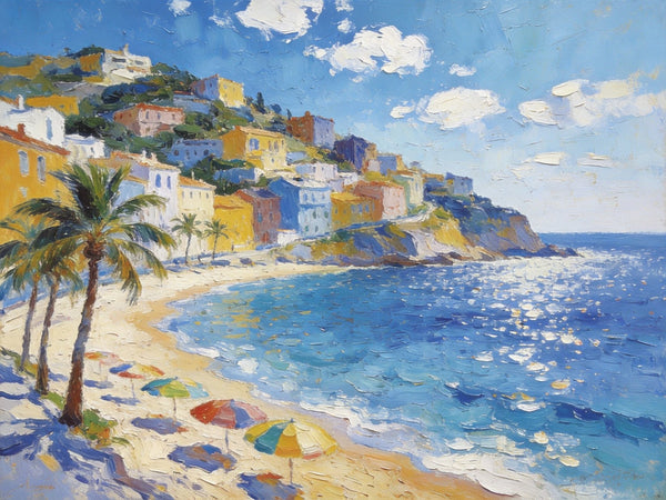 Hand Painted Canvas Art, Seaside Village Harmony, Small Oil Paintings, Heavy Texture Artwork, Landscape Canvas Paintings, Original Canvas Paintings-artworkcanvas