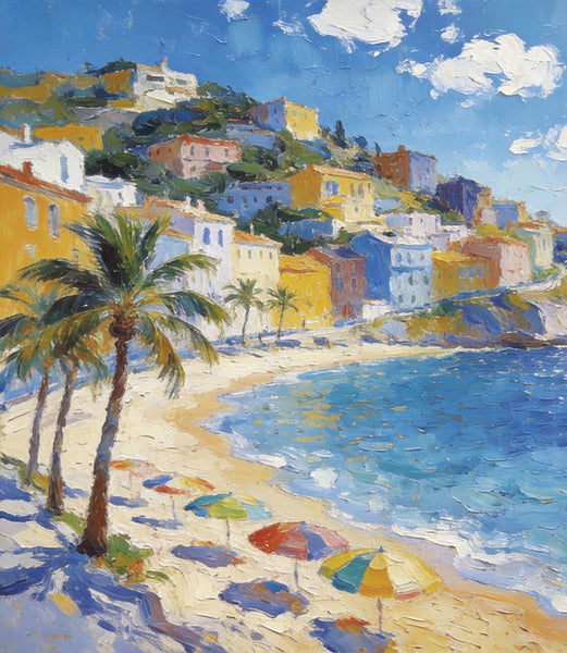 Hand Painted Canvas Art, Seaside Village Harmony, Small Oil Paintings, Heavy Texture Artwork, Landscape Canvas Paintings, Original Canvas Paintings-artworkcanvas