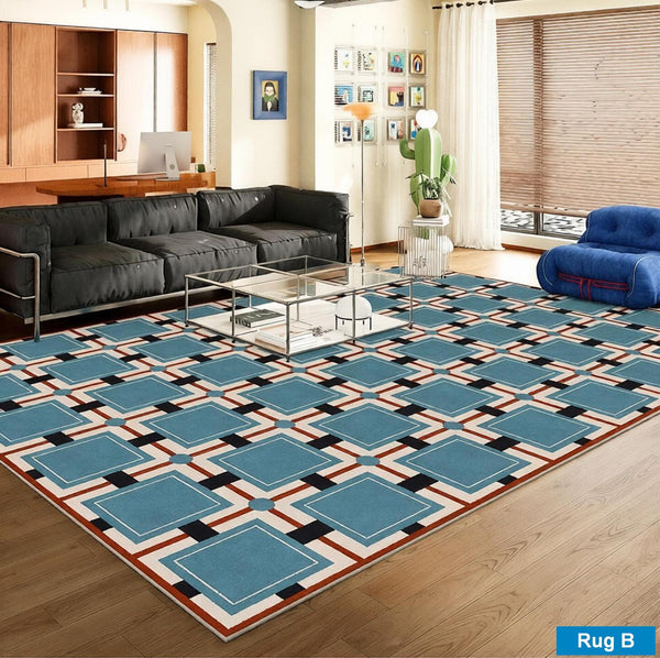 Mid Century Modern Rugs, Contemporary Modern Rugs for Dining Room, Bedroom Modern Floor Carpet, Blue Modern Rug Designs, Living Room Rug Ideas-artworkcanvas