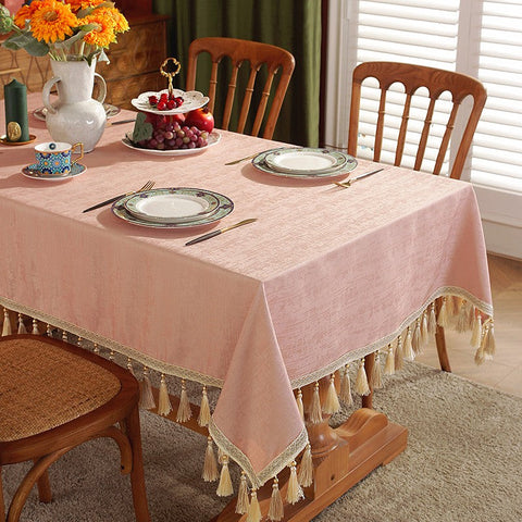 Pink Fringes Tablecloth for Home Decoration, Modern Rectangle Tablecloth, Large Simple Table Cover for Dining Room Table, Square Tablecloth for Round Table-artworkcanvas