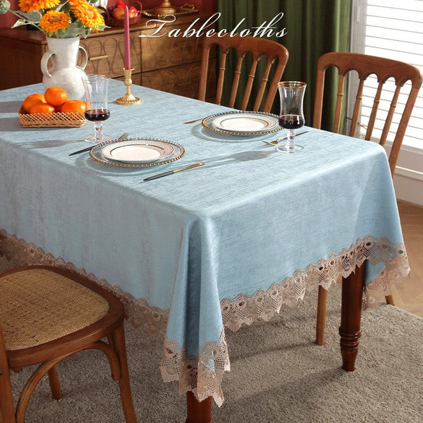 Modern Table Cover for Dining Room Table, Large Modern Rectangle Tablecloth, Square Tablecloth for Round Table, Light Blue Lace Tablecloth for Home Decoration-artworkcanvas