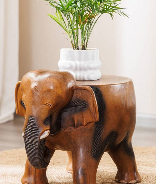 Handmade Solid Wood low Stool, Elephant Wooden Stool, Elephant Sofa Stool, Dining Table Stool, Creative Shoe-changing Stool-artworkcanvas