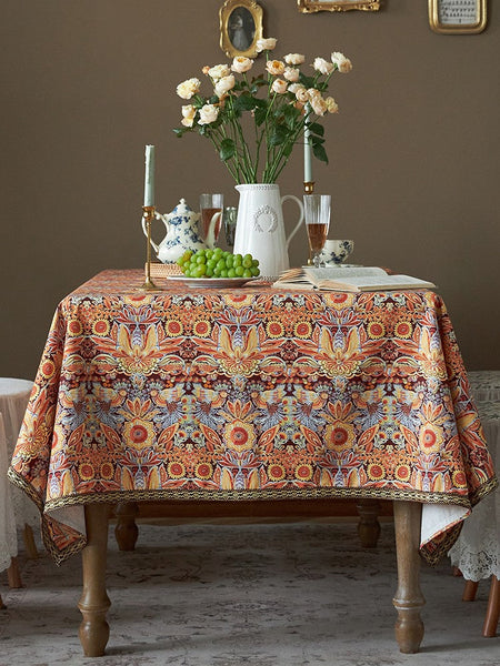 Flower Pattern Tablecloth, Square Tablecloth for Round Table, Large Cotton Rectangle Tablecloth for Home Decoration, Farmhouse Table Cloth Dining Room Table-artworkcanvas