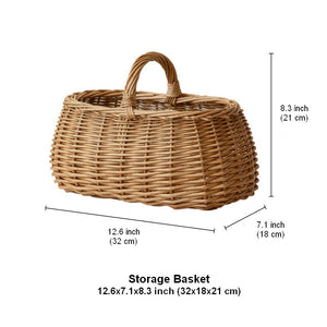 Hand-woven Wicker Storage Basket, Small Picnic Storage Basket with Handle, Willow Weaving Baskets for Vegetable, Natural Fruit Basket, Kitchen Storage Baskets-artworkcanvas
