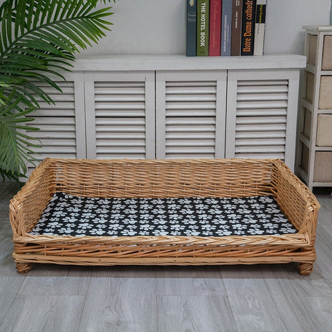 Large Hand Woven Rattan Cat Beds, Extra Large Natural Wicker Dog Bed with Washable Cushion for Indoor Cats and Dogs
