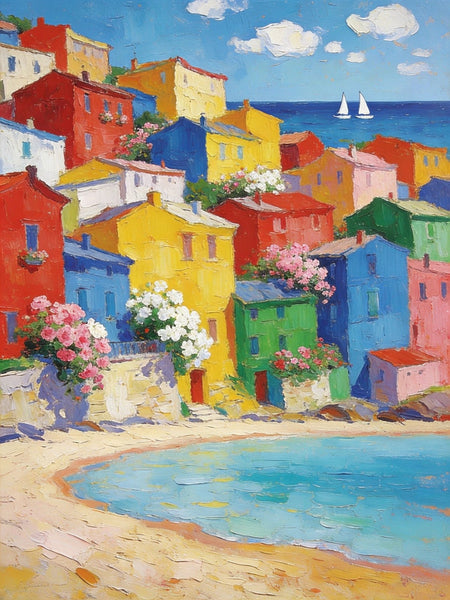 Heavy Texture Wall Art Paintings, Coastal Town Blissful Scene, Small Paintings On Canvas, Hand Painted Canvas Art, Original Landscape Art, Buy Original Paintings-artworkcanvas