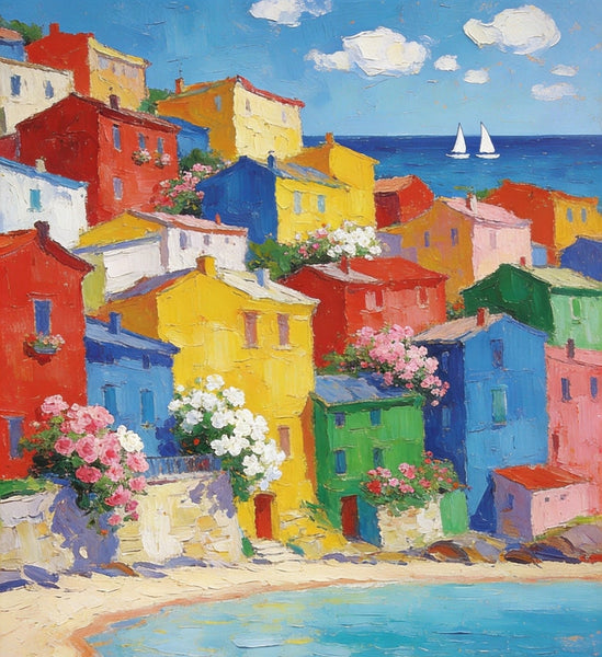 Heavy Texture Wall Art Paintings, Coastal Town Blissful Scene, Small Paintings On Canvas, Hand Painted Canvas Art, Original Landscape Art, Buy Original Paintings-artworkcanvas