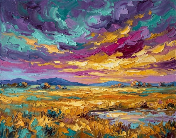 Original Landscape Paintings, Colorful Clouds Over the Wilderness, Buy Small Paintings Online, Hand Painted Canvas Art