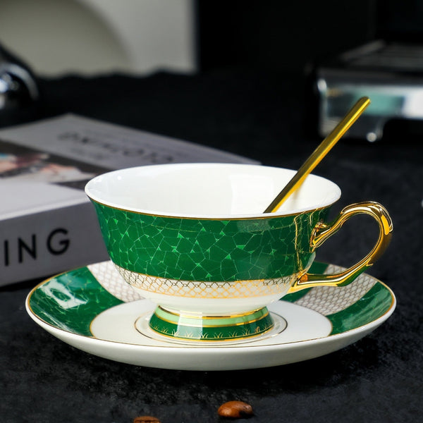 Ceramic Coffee Cup with Saucer, Beautiful British Tea Cup and Saucer, 6.8 oz Tea Cup and Saucer Set of of 2 Cups in Gift Box, 8 Ounce Porcelain Tea Cup Saucer Set-artworkcanvas