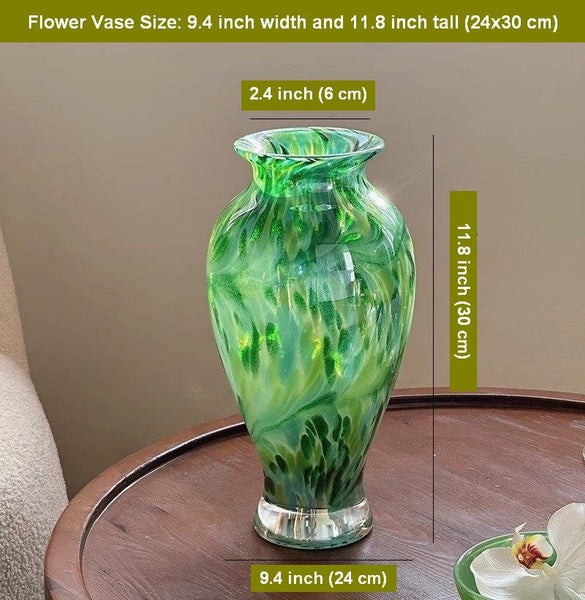 Large Green Glass Flower Vases, Modern Glass Flower Vases, Water Holding Flower Vases, Handmade Flower Vases on Table-artworkcanvas