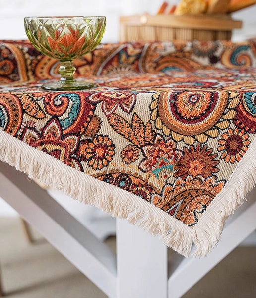 Oriental Rectangular Table Covers for Coffee Table, Large Modern Linen Tablecloths, Bohemian Rectangular Tablecloth for Oval Table-artworkcanvas