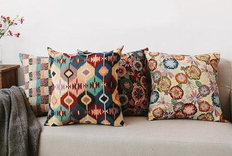 Geometric Pattern Chenille Throw Pillow for Couch, Bohemian Decorative Sofa Pillows, Decorative Throw Pillows for Living Room-artworkcanvas