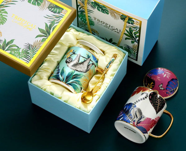Peacock Porcelain Cups, Large Capacity Jungle Animal Porcelain Mugs, Unique Ceramic Mugs in Gift Box, Creative Ceramic Mugs for Office-artworkcanvas