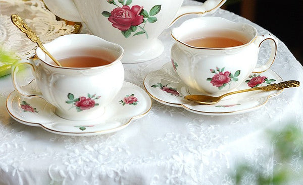 British Royal Ceramic Cups for Traditional Afternoon Tea, 7.4 oz Ceramic Coffee Cups, Rose Porcelain Tea Cup Saucer Set, 6.8 oz Tea Cup and Saucer in Gift Box-artworkcanvas