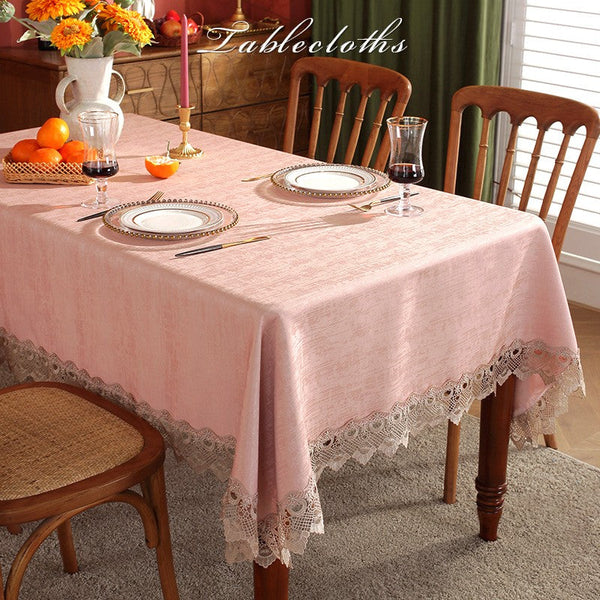 Modern Pink Table Cover for Dining Room Table, Lace Tablecloth for Home Decoration, Large Modern Rectangle Tablecloth, Square Tablecloth for Round Table-artworkcanvas