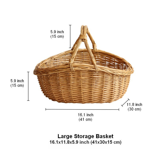Large Kitchen Storage Baskets, Picnic Storage Basket with Handle, Hand-woven Wicker Storage Basket, Willow Weaving Baskets for Vegetable, Natural Fruit Basket-artworkcanvas
