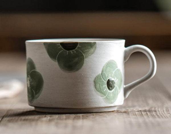 Cappuccino Coffee Cup, Spring Flower Coffee Cup, Rustic Tea Cup, Pottery Coffee Cups, Coffee Cup and Saucer Set-artworkcanvas