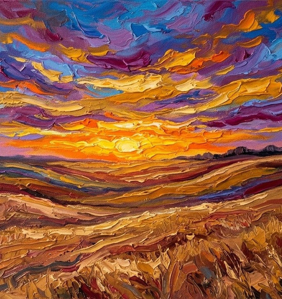Sunset Burning the Sky, Abstract Original Landscape Paintings, Original Oil Paintings for Sale, Buy Small Paintings Online
