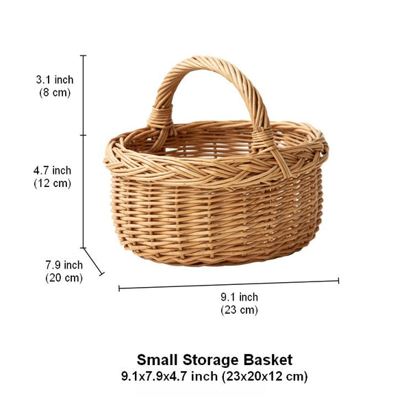 Small Kitchen Storage Baskets, Picnic Storage Basket with Handle, Hand-woven Wicker Storage Basket, Natural Fruit Basket, Willow Weaving Baskets for Vegetable-artworkcanvas