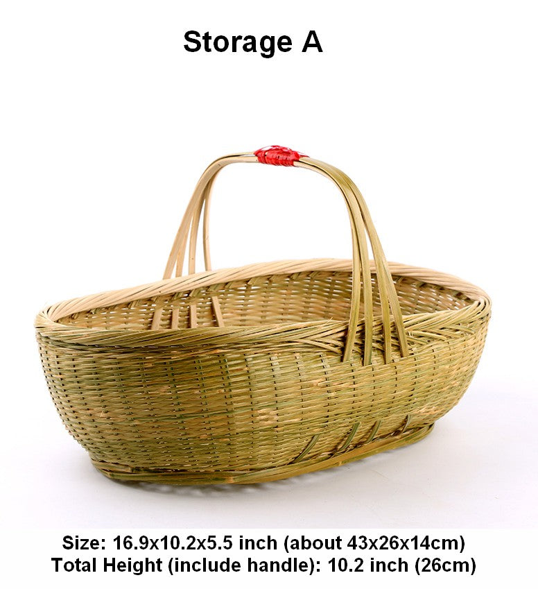 Picnic Food Basket with Handle, Large Natural Hand-woven Bamboo Basket, Natural Fruit Basket Lovely Bamboo Baskets for Vegetable, Kitchen Storage Baskets-artworkcanvas