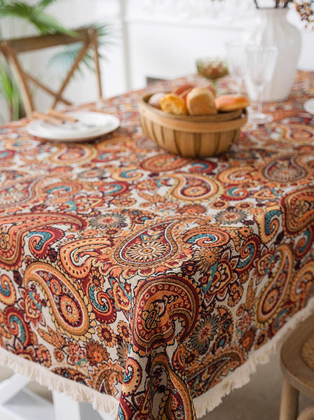 Oriental Rectangular Table Covers for Coffee Table, Large Modern Linen Tablecloths, Bohemian Rectangular Tablecloth for Oval Table-artworkcanvas