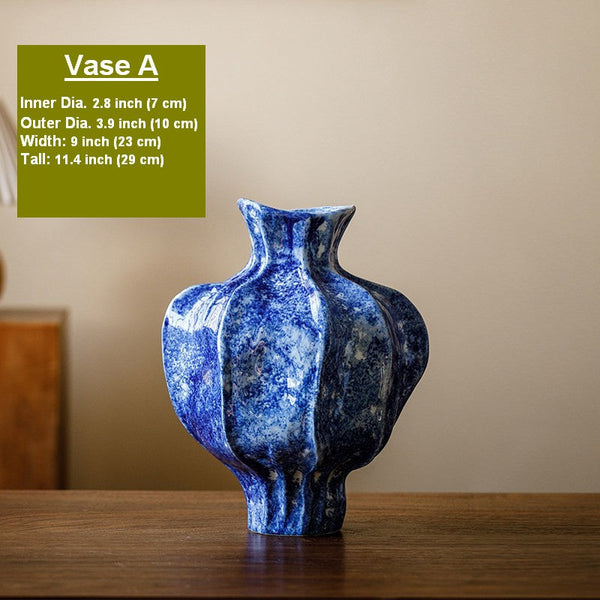 Modern Pottery Flower Vases, Handmade Water Holding Flower Vases, Centerpiece on Dining Table, Blue Ceramic Bud Vases, Tall Flower Vases on Table-artworkcanvas