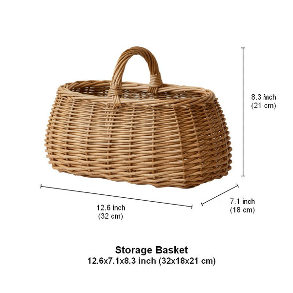 Hand-woven Wicker Storage Basket, Small Picnic Storage Basket with Handle, Willow Weaving Baskets for Vegetable, Natural Fruit Basket, Kitchen Storage Baskets