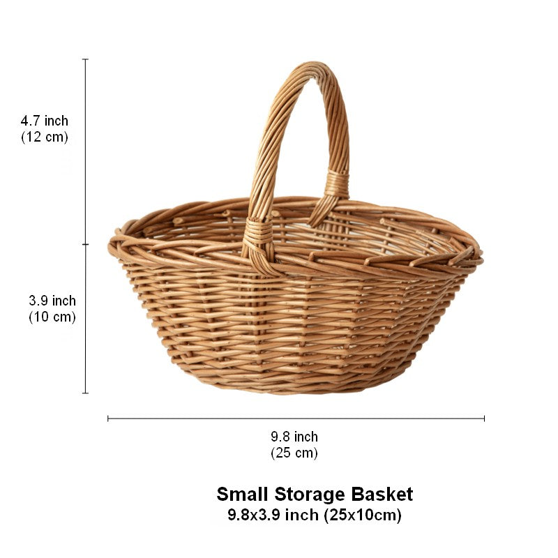 Large Picnic Food Basket with Handle, Lovely Willow Weaving Baskets for Vegetable, Natural Hand-woven Wicker Storage Basket, Natural Fruit Basket, Kitchen Storage Baskets-artworkcanvas