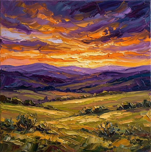 Hand Painted Canvas Art, Sunset Over the Wild Valley, Original Oil Painting for Sale, Heavy Texture Paintings, Original Landscape Paintings