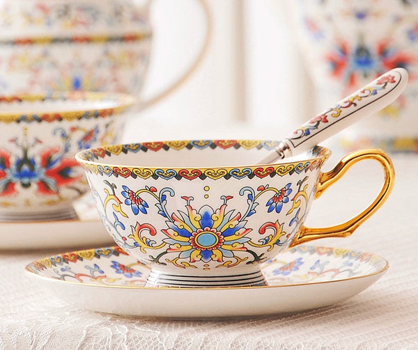 Bohemia Ceramic Coffee Cups, Creative Ceramic Cups, China Porcelain Tea Cup Saucer Set, Unique Traditional Afternoon Tea Cup and Saucer-artworkcanvas