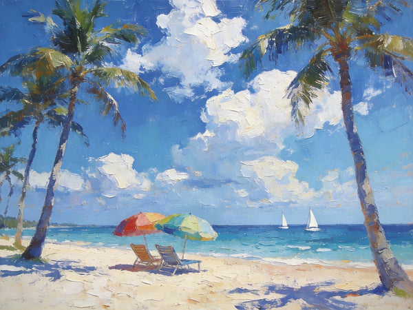 Florida Beach Scenery, Summer Resort Paintings, Hand Painted Canvas Art, Original Landscape Paintings, Heavy Texture Artwork, Small Oil Paintings, Buy Painting Online