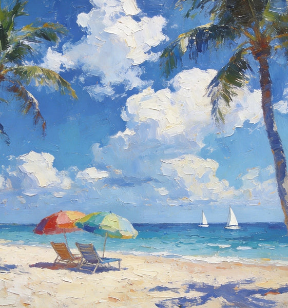 Florida Beach Scenery, Summer Resort Paintings, Hand Painted Canvas Art, Original Landscape Paintings, Heavy Texture Artwork, Small Oil Paintings, Buy Painting Online