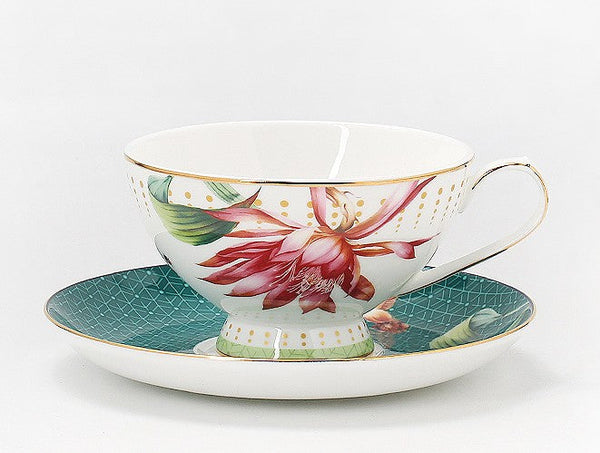 Lotus Flower Porcelain Tea Cup Saucer Set, Elegant Ceramic Coffee Cups, Beautiful British Tea Cups, Traditional English Tea Cup and Saucer-artworkcanvas