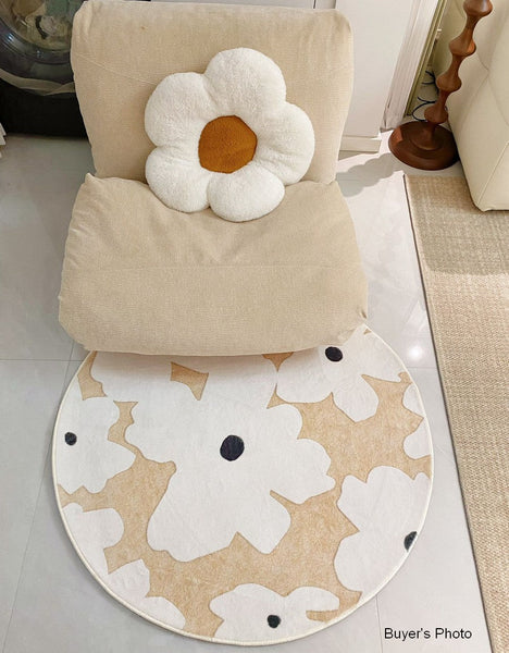 Circular Rugs for Dining Table, Abstract Contemporary Rugs for Bedroom, Modern Round Rugs under Coffee Table, Modern Cream Color Rugs for Living Room-artworkcanvas