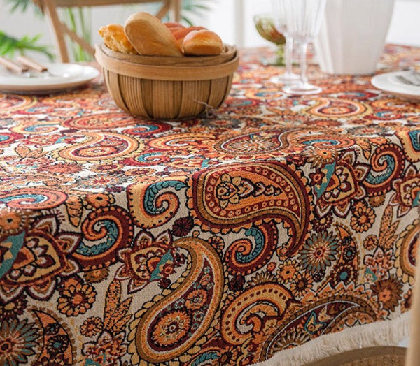 Oriental Rectangular Table Covers for Coffee Table, Large Modern Linen Tablecloths, Bohemian Rectangular Tablecloth for Oval Table-artworkcanvas