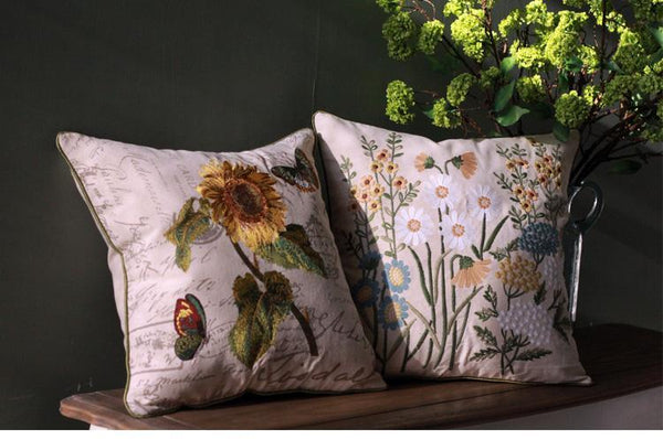 Sunflower Pillow, Spring Flower Pillow, Cotton and Linen Pillow Cover, Rustic Sofa Pillows for Living Room, Decorative Throw Pillows for Couch-artworkcanvas