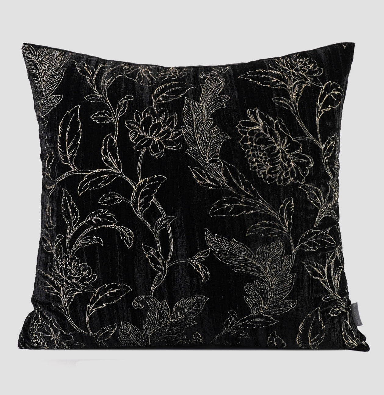 Contemporary Modern Sofa Pillows, Black Embroidery Flower Pattern Pillows for Couch, Decorative Throw Pillows for Bedroom, Large Modern Sofa Pillow for Dining Room-artworkcanvas