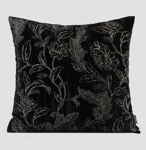 Contemporary Modern Sofa Pillows, Black Embroidery Flower Pattern Pillows for Couch, Decorative Throw Pillows for Bedroom, Large Modern Sofa Pillow for Dining Room-artworkcanvas